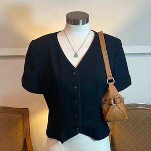 Vintage Black Wool Button-Up Cropped Blazer